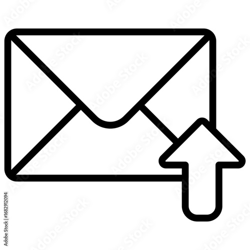 Mail Upload Outline Icon Design Vector - Envelope with upward arrow, symbolizing email upload, message sending, or outgoing mail