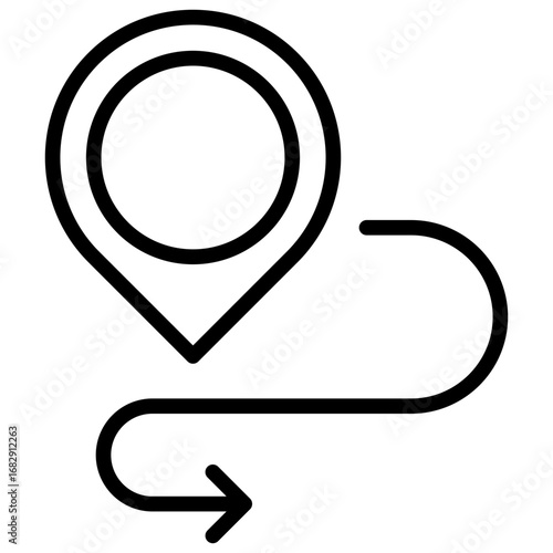 Location Path Outline Icon Design Vector - Map pin with curved path, symbolizing tracking, delivery route, or mail location