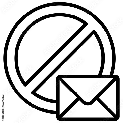Mail Block Outline Icon Design Vector - Prohibited sign with envelope, symbolizing blocked mail, spam, or restricted message