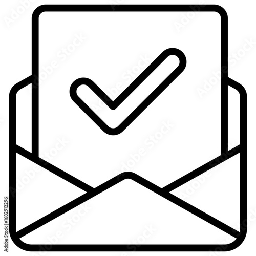Mail Approved Outline Icon Design Vector - Envelope with check mark, representing verified email, approved message, or confirmation