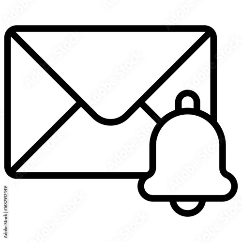 Mail Notification Outline Icon Design Vector - Envelope with bell, representing email alert, inbox notification, or new message reminder