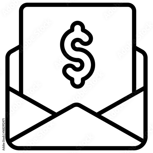 Mail Payment Outline Icon Design Vector - Envelope with dollar symbol, representing payment email, billing notice, or financial message
