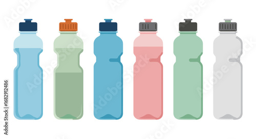 Colorful water bottles in flat design