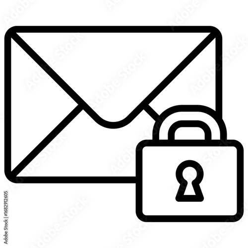 Mail Security Outline Icon Design Vector - Envelope with padlock, representing secure email, protected message, or encrypted inbox