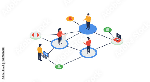Collaborative teamwork concept in isometric network visualization