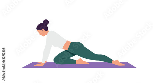 Woman practicing yoga pose on mat in minimalist style