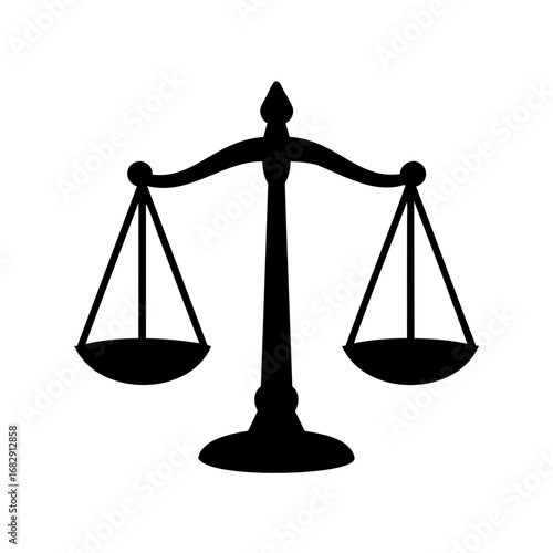 Simple Black Silhouette of the Scales of Justice on a White Background