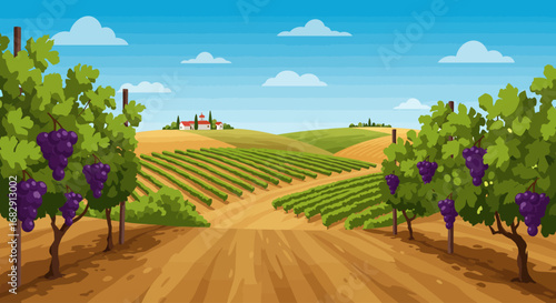 Vineyard Landscape A Picturesque Scene of Grapes and Rolling Hills