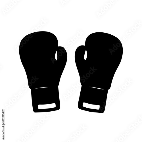 Two black boxing gloves displayed on a white backdrop, ready for action