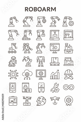 A comprehensive set of thin line icons illustrating smart city concepts, urban innovation, and sustainable technology infrastructure