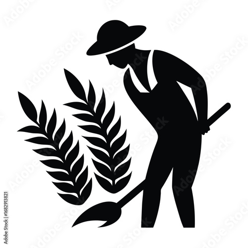 Farmer harvesting wheat stylized silhouette agriculture
