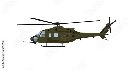 Military helicopter on white background in flat design