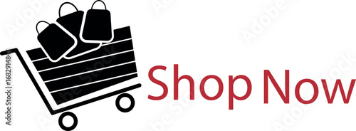 Online Shopping Cart with Shopping Bags and Shop Now Call to Action for Ecommerce