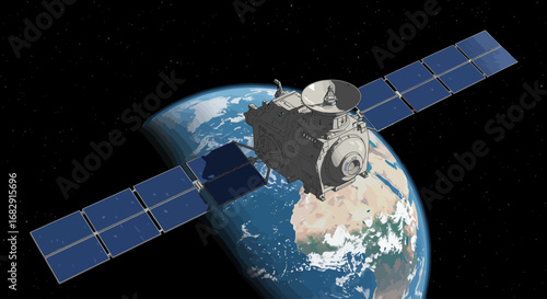Advanced satellite orbiting Earth, technological space exploration