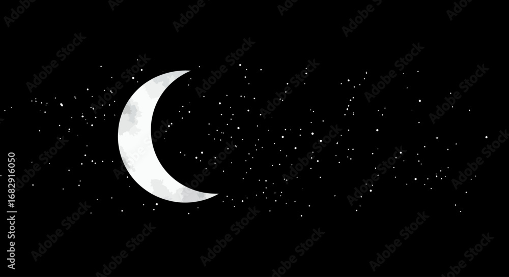Naklejka premium Crescent Moon and Stars in the Night Sky