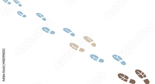 Footprint trail in gradient colors with negative space on white background