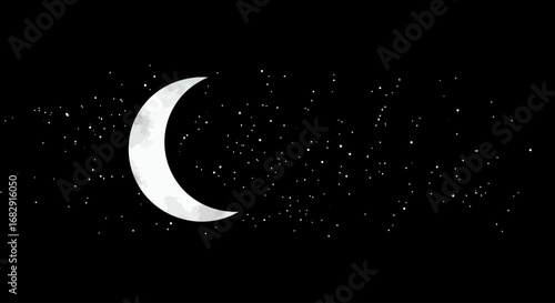 Crescent Moon and Stars in the Night Sky