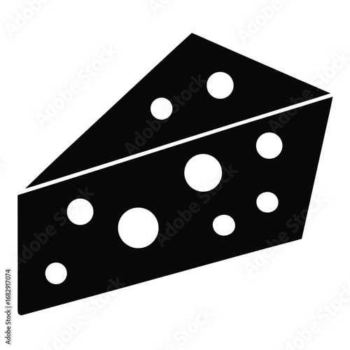 Stylized black wedge cheese with holes food dairy