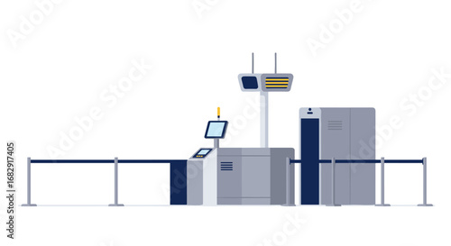 Modern airport security checkpoint with advanced technology