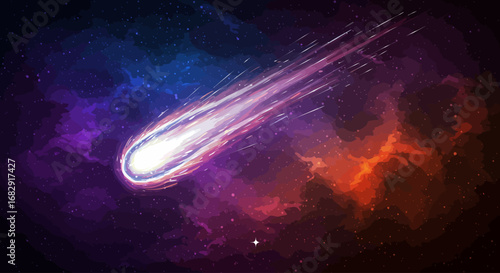 Comet blazing through vibrant nebula
