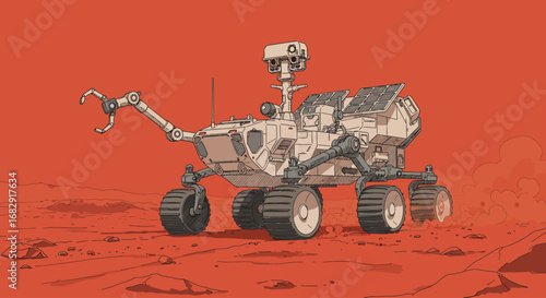 Advanced Robotic Rover Exploring the Mysterious Red Planet Surface