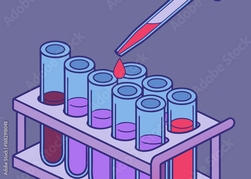 Dropper adding red liquid to test tubes in a rack