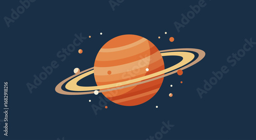 Flat design vector illustration of the planet Saturn in outer space with stars