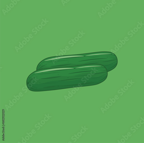 Vector illustration of a cute cucumber and green vegetable icon, healthy green vegetables, can be used as a topping or side dish