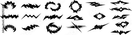 Set of black Y2K style abstract graphic elements with sharp edges
