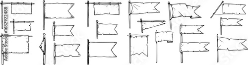 set of Hand drawn flags. Monochrome labels. Wanderlust style pennants
