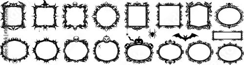 Set of gothic style halloween frames with black spiky outlines
