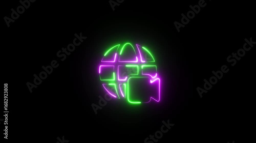 Dual Color Neon Globe Video Camera Icon world