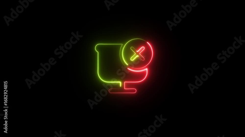 Red and Green Neon Computer Error Icon on Black Background