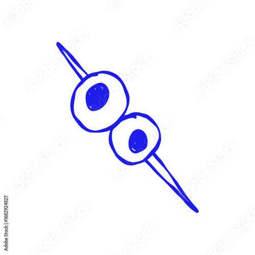 Olive Toothpick Stick Icon. Snack Martini Food Tapas Canape. Vector Doodle Blue Illustration