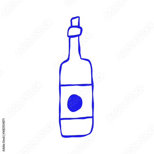 Vintage Wine Bottle Icon. Sketch Alcohol Drink Bar. Doodle Vector Illustration Art
