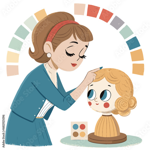 Vintage Illustrator Creating a Doll Character.