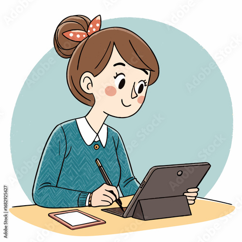 Young female artist drawing on a digital tablet.