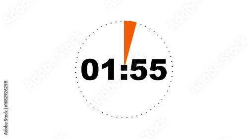 2 minute countdown timer animation. 2 minute circle Countdown timer from 120 to 0 animation on white background. 2 minute Digital Countdown Timer Animation. 4k motion video.