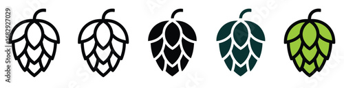 Hops flower art vectors and Set of black hops icon silhouette collections