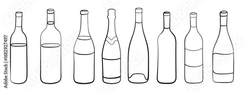 Wine bottle icon set. Bottle symbol. Editable stroke. Vector illustration.
