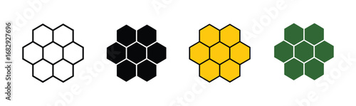 Honeycomb icon set. Honey symbol. Bee hive sign. Yellow and green hexagon comb vector illustration