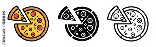 Pizza icon vector set. Pizzeria illustration sign collection. Fast food symbol. Food logo.