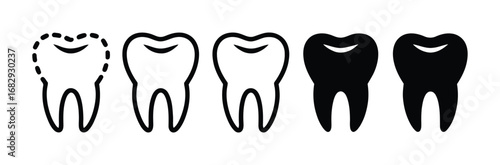 Tooth vector icon. Set of teeth for medical logo design. Tooth black illustration.