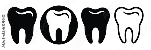 Tooth vector icon. Set of teeth for medical logo design. Tooth black illustration.