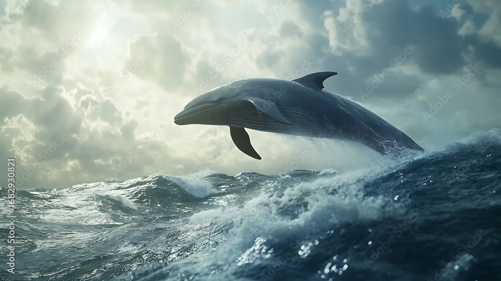 Fototapeta premium Beautiful whale rising gracefully from deep blue ocean picture