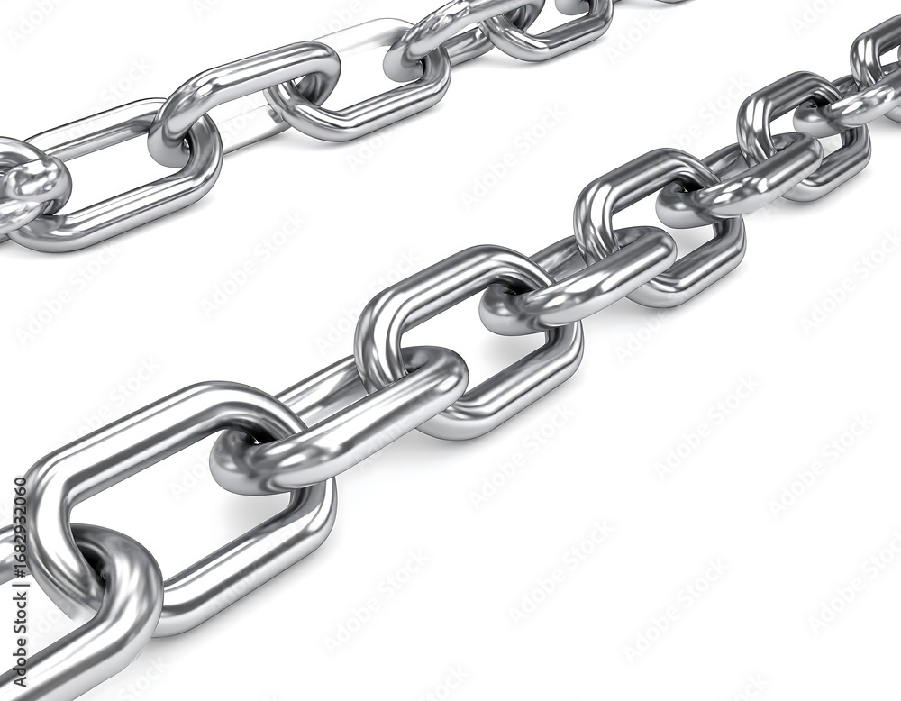 Obraz premium Two parallel metal chains against a white background