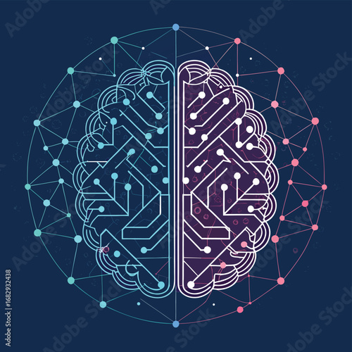 Brain with Left and Right Hemispheres - Abstract Vector Illustration