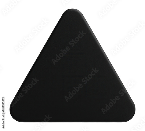 Minimal black triangle with rounded corners, set against a neutral grey backdrop.