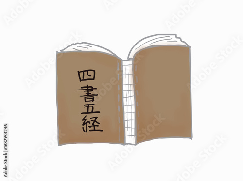 Illustration of an old book of the Four Books and Five Classics with its pages open