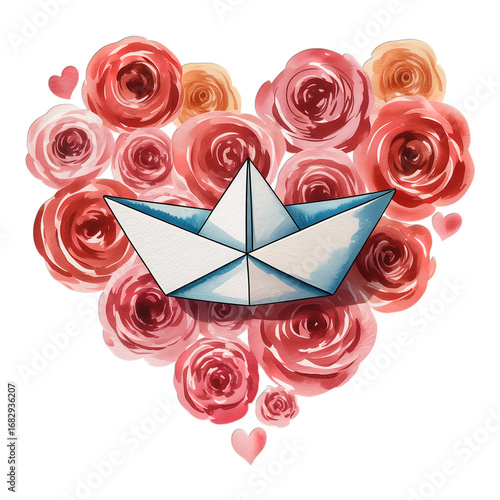heart of roses and paper ship